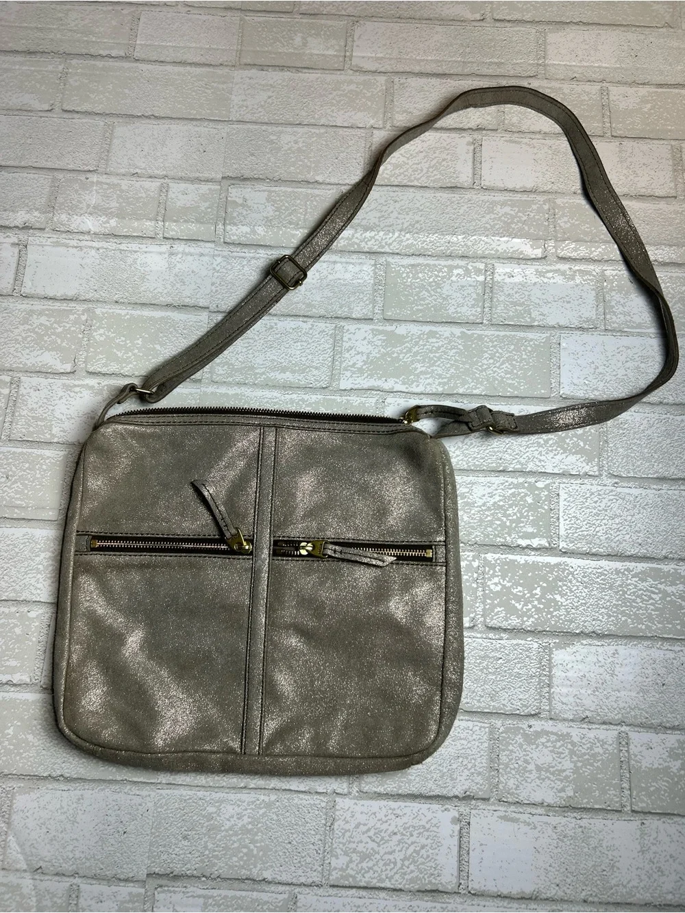 Fossil Women's Metallic Silver Shimmer Crossbody Bag - Minimalist Everyday Carry